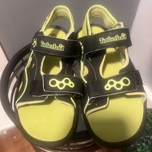 Timberland Black and Lime Green Kids' Adjustable Sport Sandals